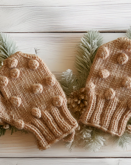 hand knitted mitten with joyful pops