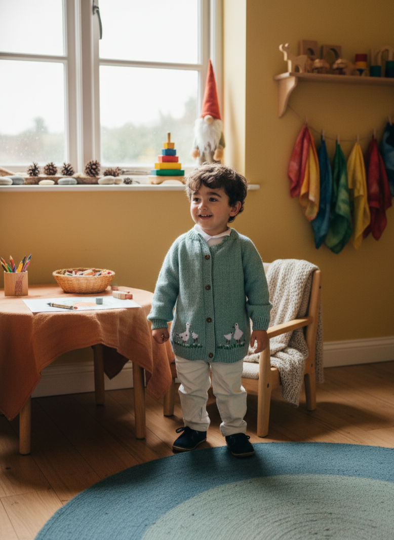 Sage Kids Cardigan with Ducks and Chicks