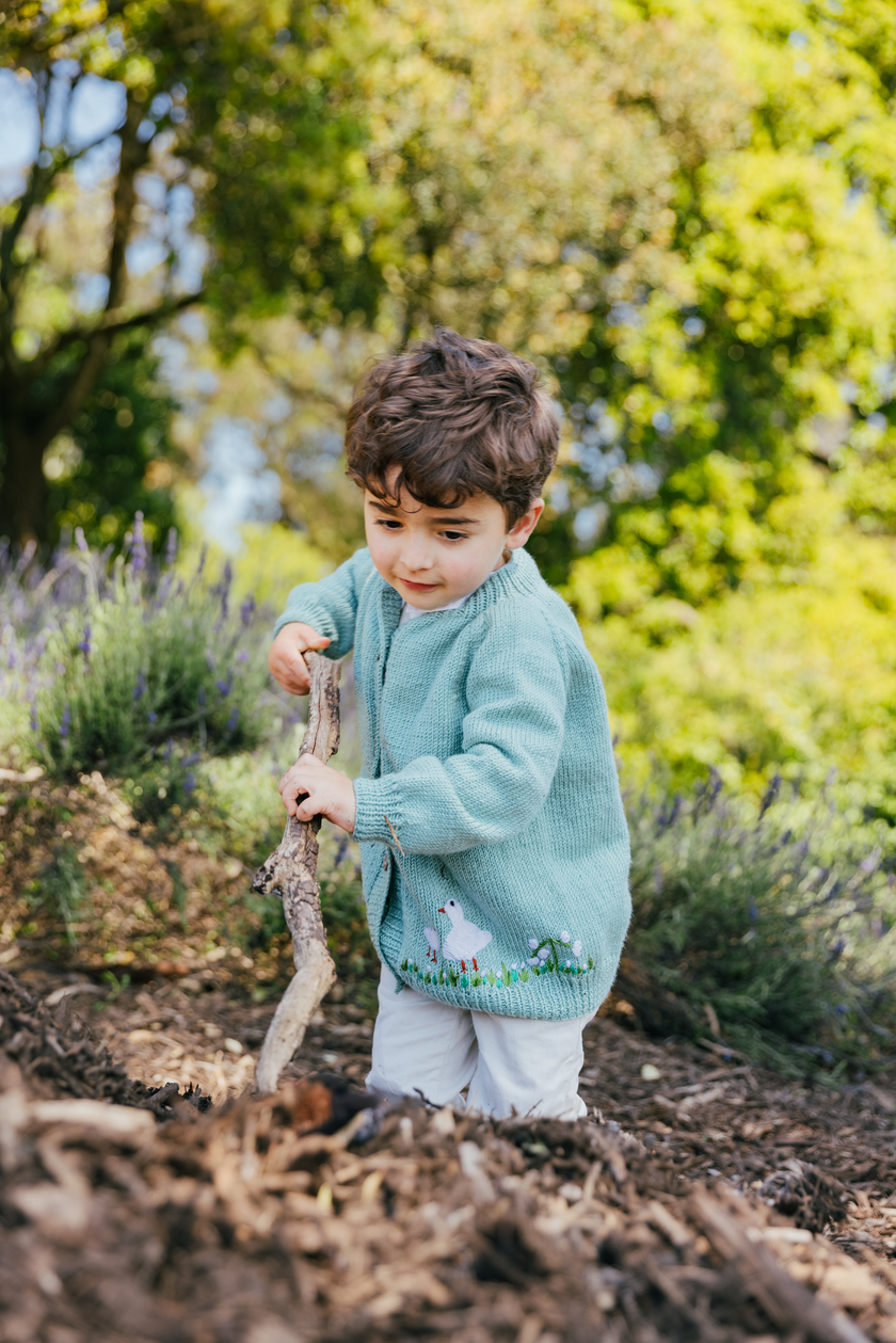 Sage Kids Cardigan with Ducks and Chicks