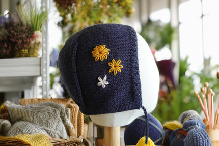 Hand-Embroidered Heirloom Bonnet – Night Blue