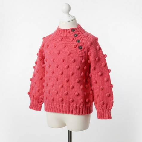 Pink textured sweater on a mannequin against a white background

