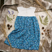 Blue Floral Knit-Bodice Dress