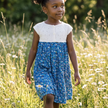 Blue Floral Knit-Bodice Dress