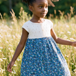 Blue Floral Knit-Bodice Dress