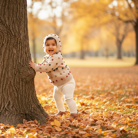 Hand-Knitted Polka Dot Baby Sweater with Bonnet