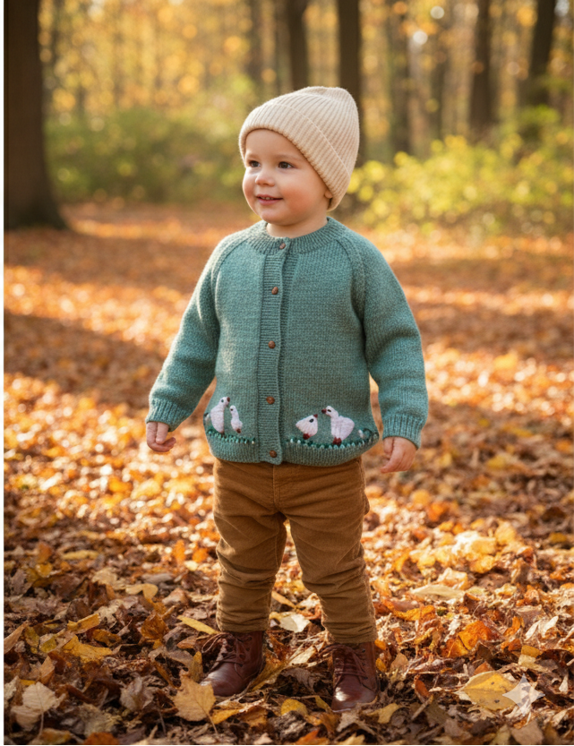 Sage Kids Cardigan with Ducks and Chicks