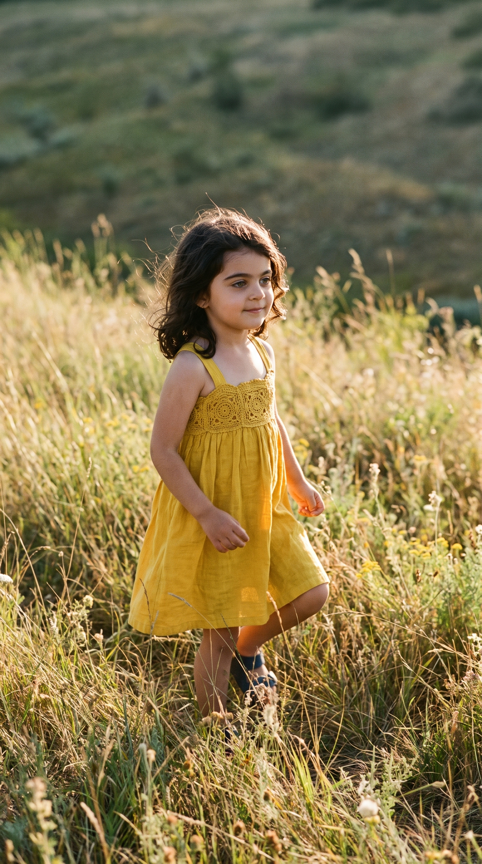Girl wearing the mustard crochet sundress outdoors