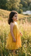Toddler in the mustard crochet sundress