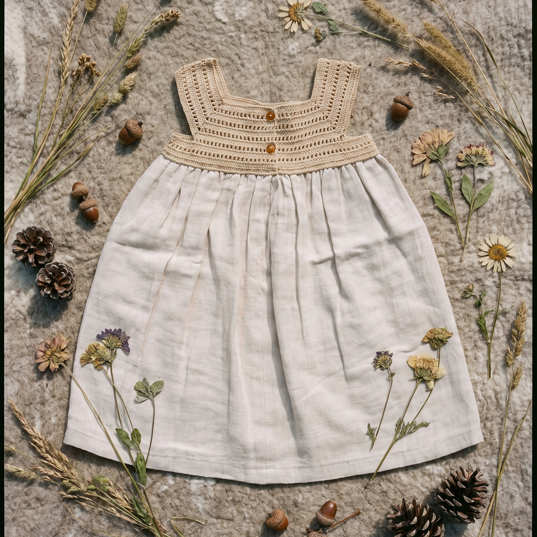 Natural crochet dress flat-lay