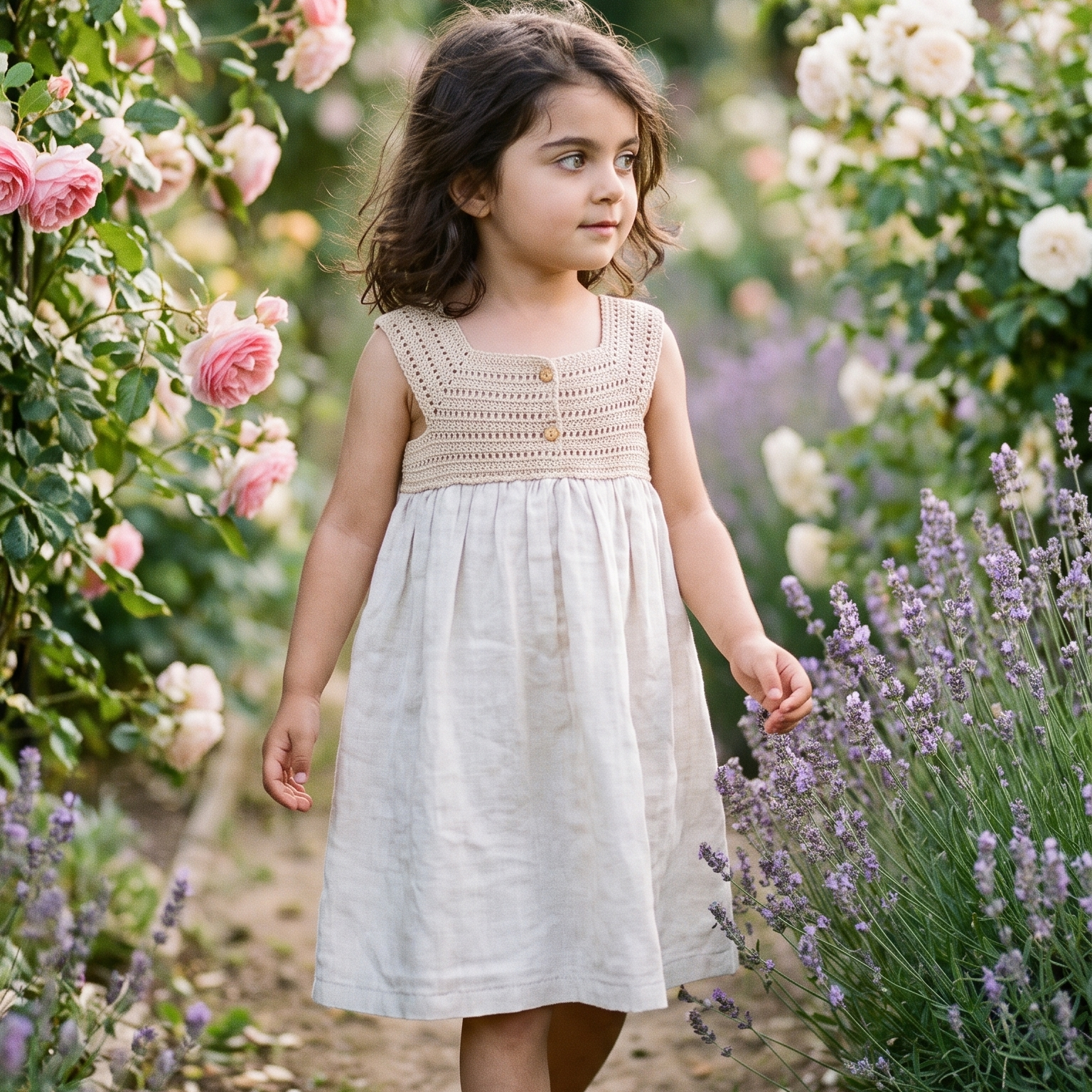 Girl wearing the natural crochet dress outdoors