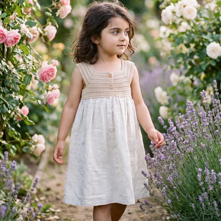 Girl wearing the natural crochet dress outdoors