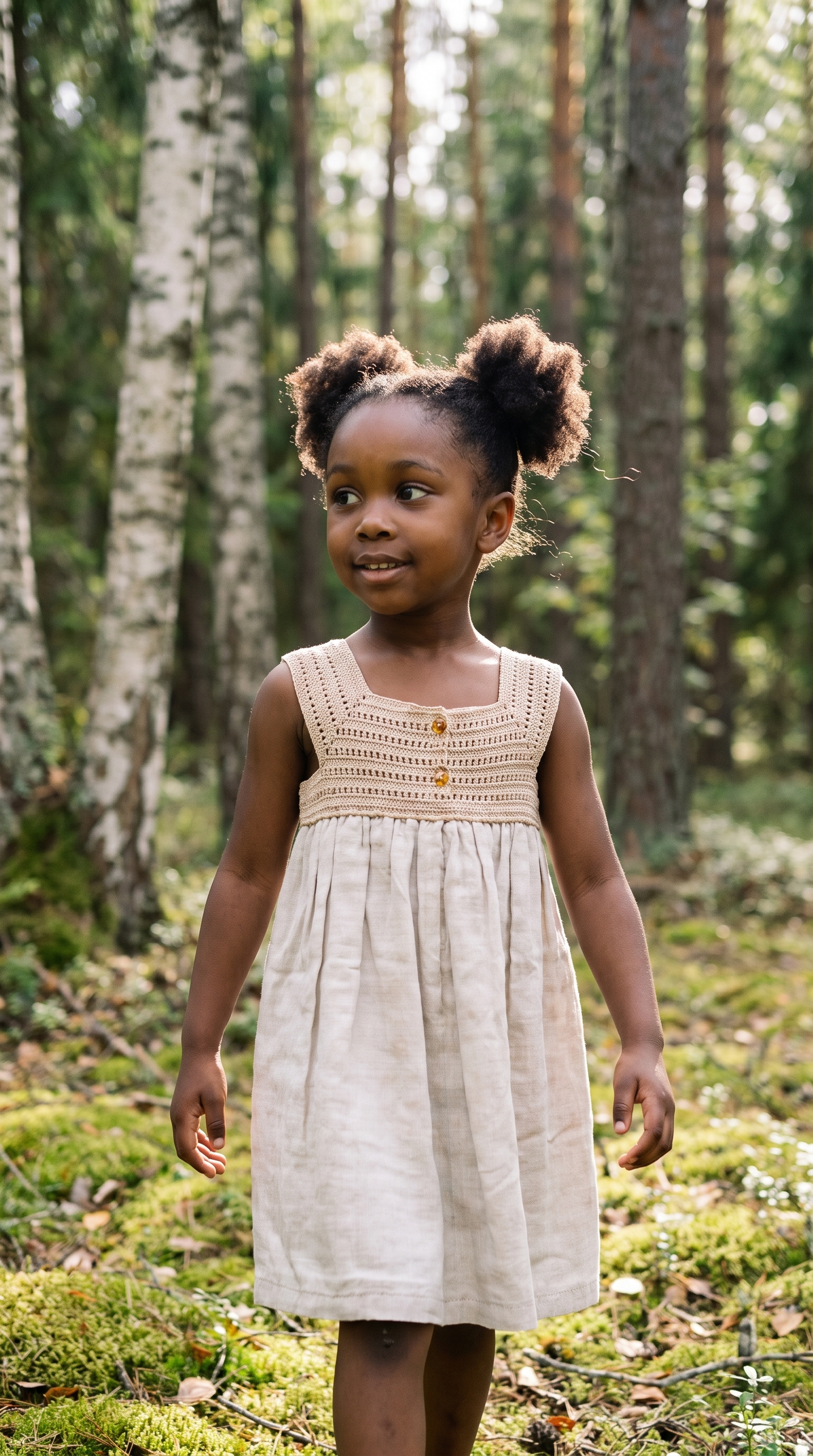 Young girl wearing the natural crochet dress