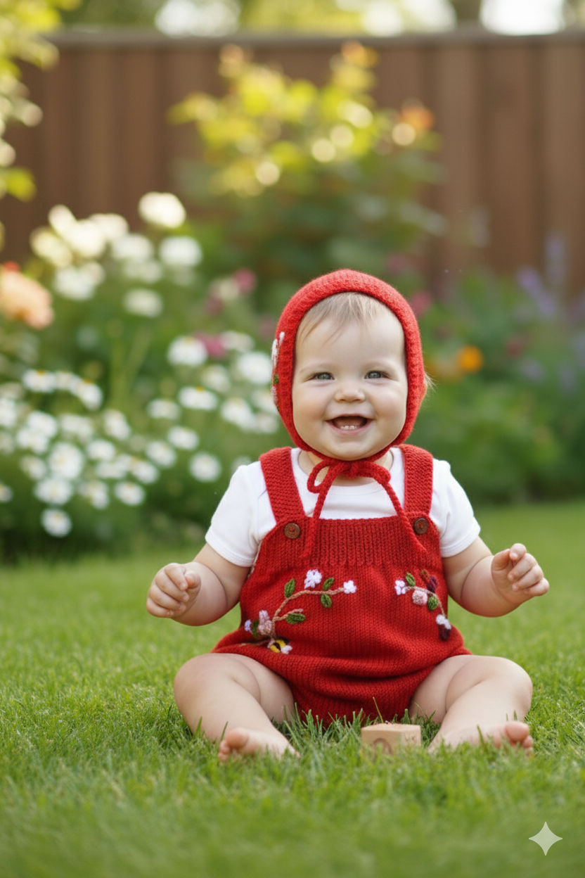 Red Baby Romper & Bonnet Set