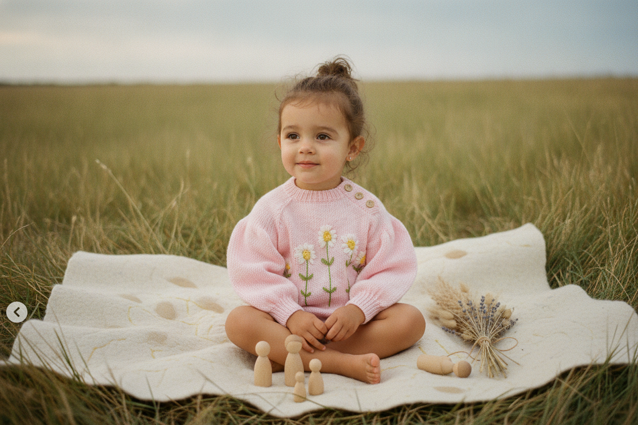 Pink Floral Embroidered Knit Sweater