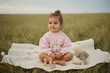 Pink Floral Embroidered Knit Sweater