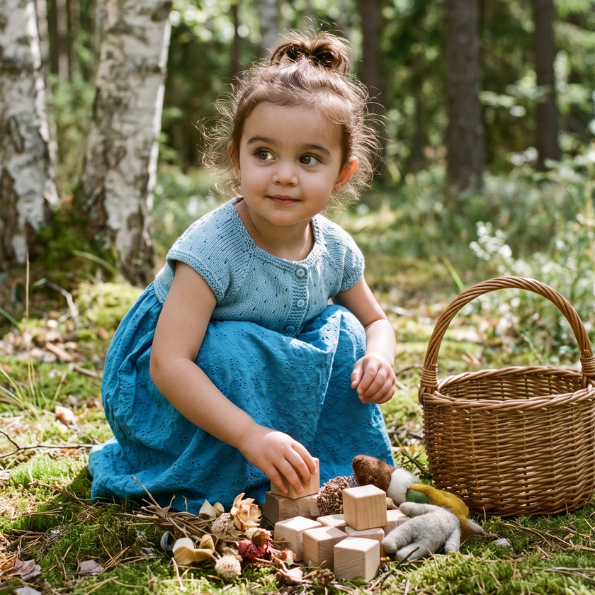 Light-Blue Knit-Bodice Button Dress