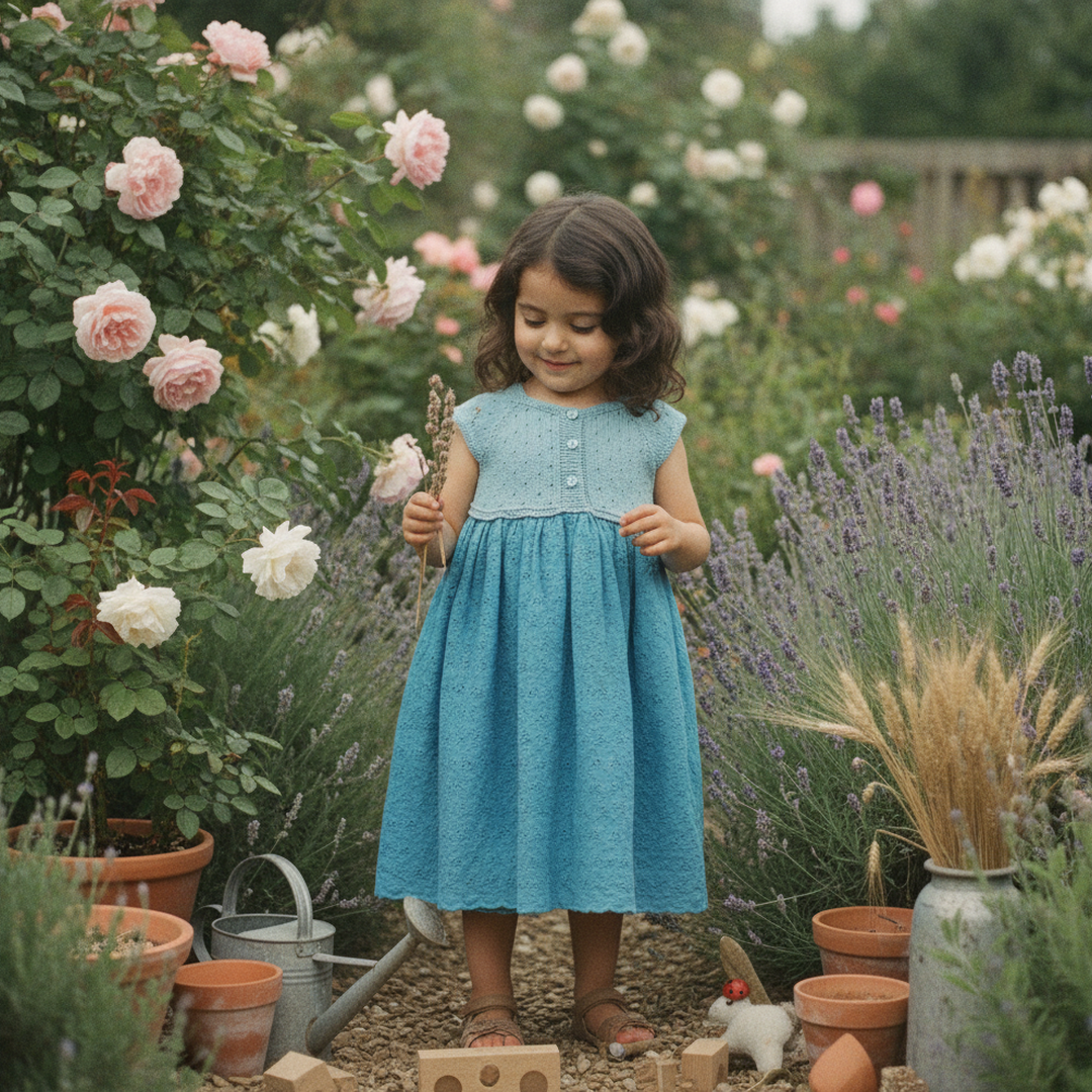 Light-Blue Knit-Bodice Button Dress