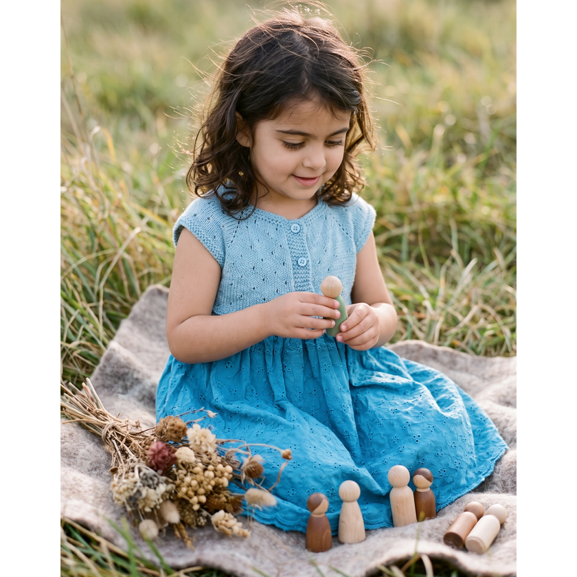 Light-Blue Knit-Bodice Button Dress