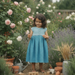 Light-Blue Knit-Bodice Button Dress